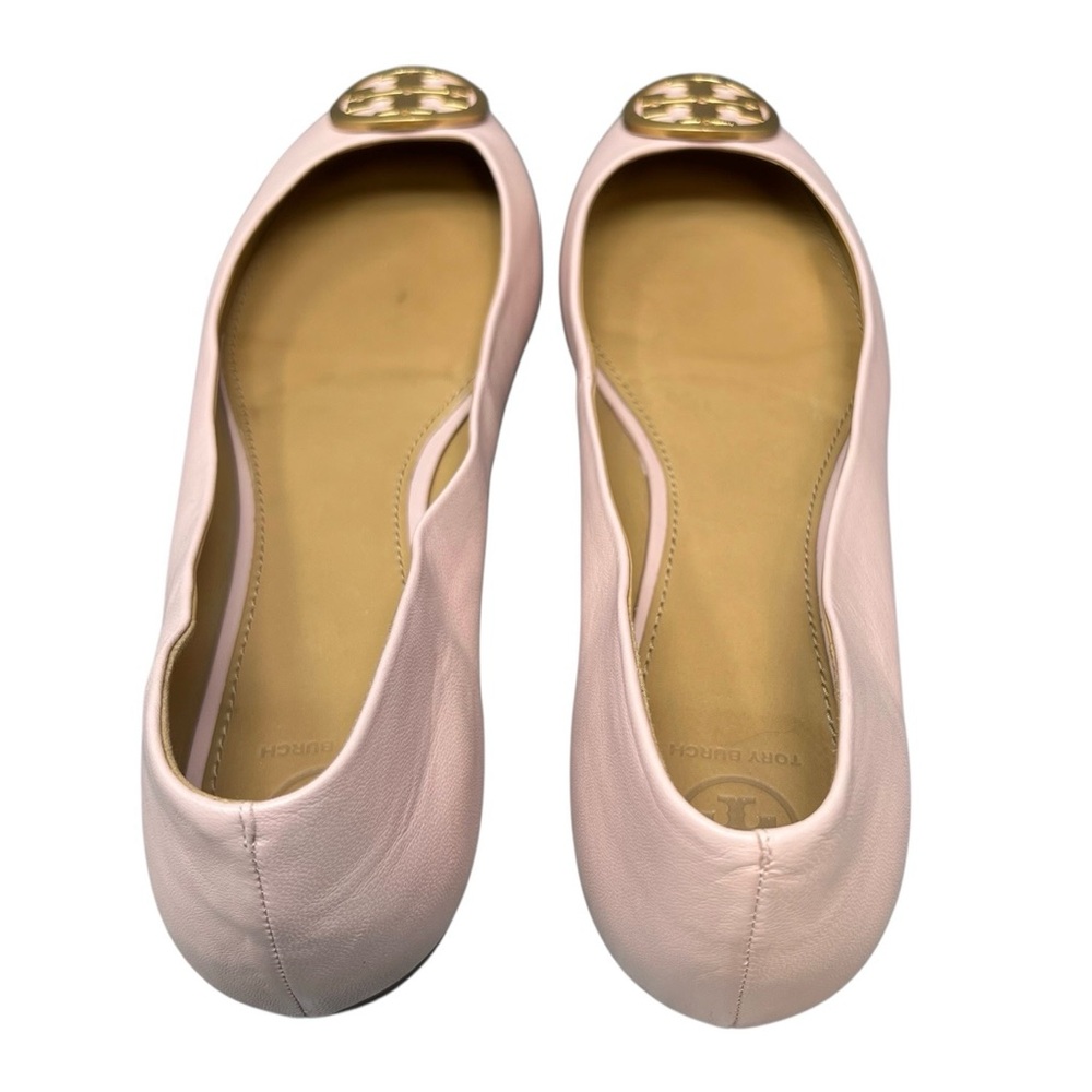 Tory Burch Benton Ballet Flats Size 12 Sea Shell Pink Leather Gold Logo Emblem - Picture 5 of 11